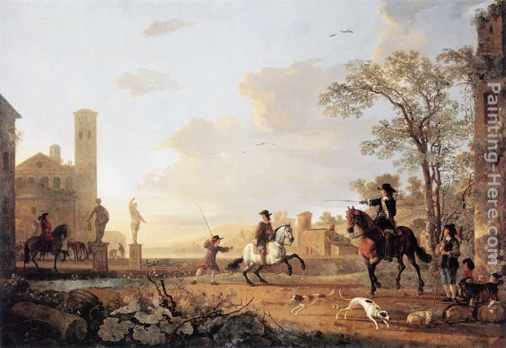 Landscape with Horse Trainers painting - Aelbert Cuyp Landscape with Horse Trainers art painting